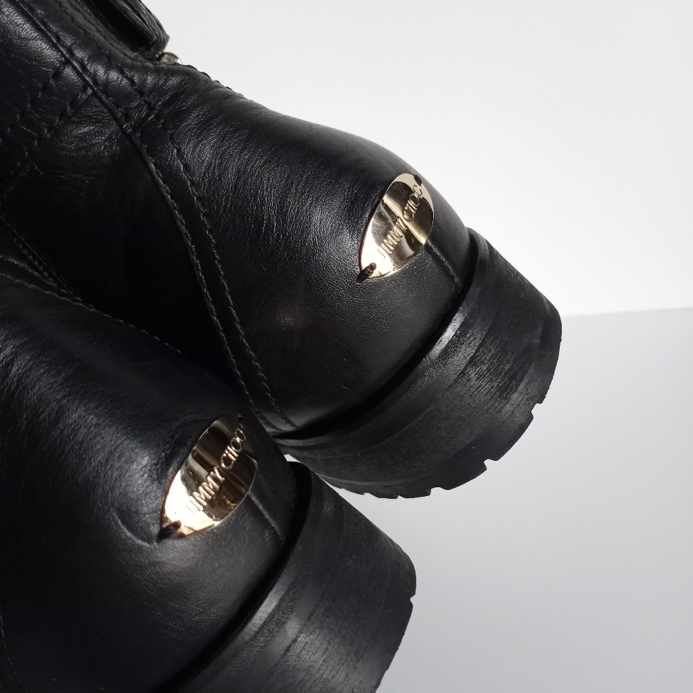 JIMMY CHOO BRYLEE BLACK LEATHER BUCKLE MOTO BIKER - Picture 7 of 16